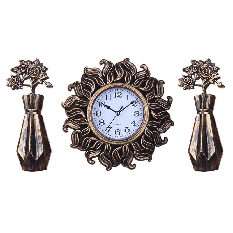 Home Living Room Decorative Clock Suit Modern Retro Creative Quartz Clock Font Clear Border Stereo Wall Clock