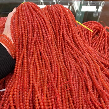 批发天然南红项链圆珠散珠四圈108佛珠手串樱桃红南红手链直播货