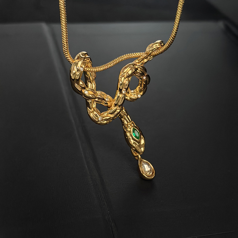灵蛇系列项链设计师新款铜镀真金欧美中古vintage复古吊坠首饰品