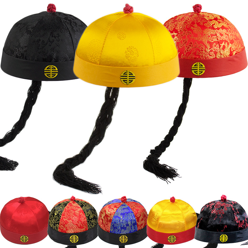 古代硬壳地主帽瓜皮帽王爷帽子太子帽印花公公帽状元帽皇帝头冠帽