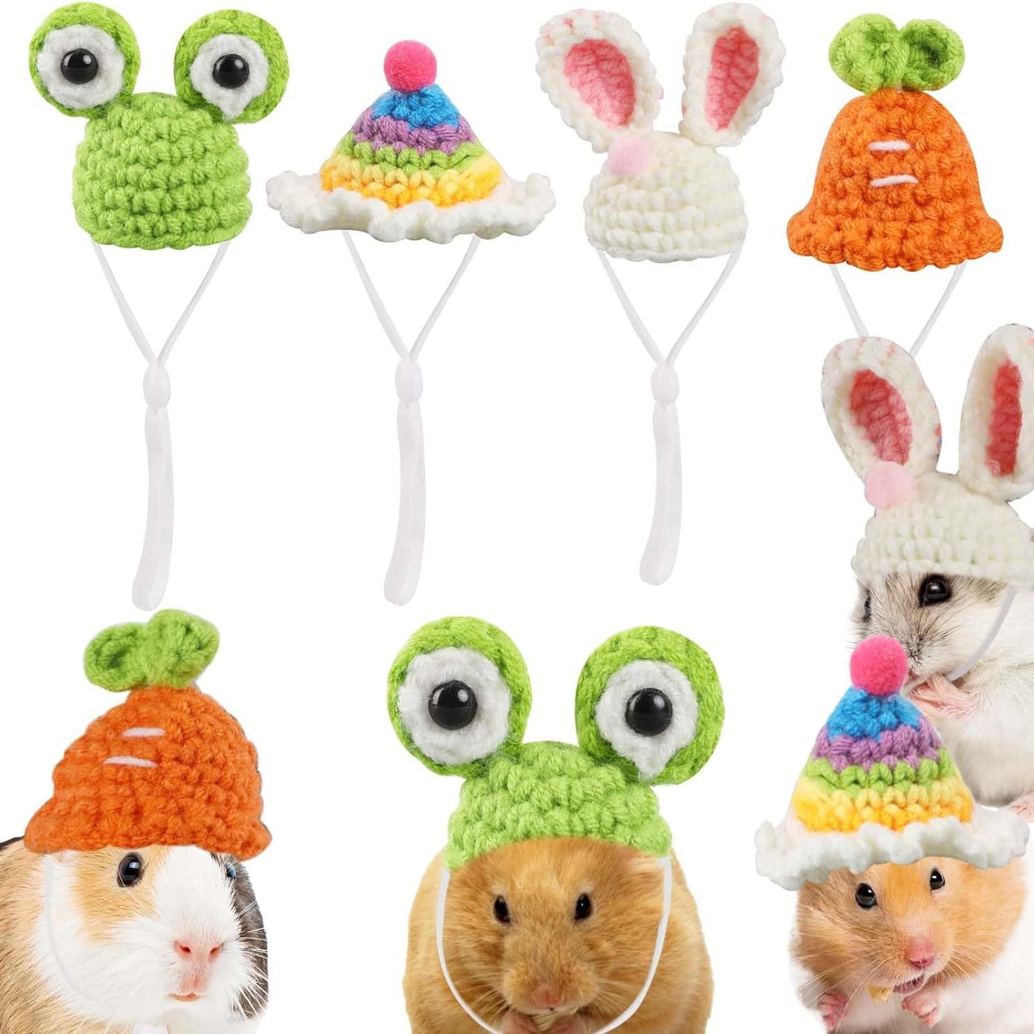 Cross-Border Pet Hamster Djungarian Hamster Hat Handmade Knitted Hat Sugar Glider Travel Warm and Cute Flower Branch Rat Parrot