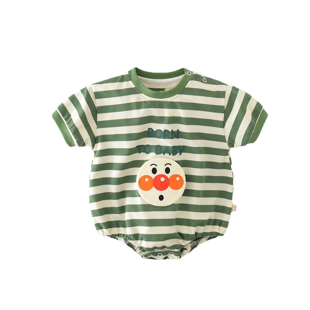 Summer New Baby Striped Boys and Girls Cartoon Three-Dimensional Smiley Face Stickers Jumpsuit Short Sleeve Cotton Romper Baby Clothes