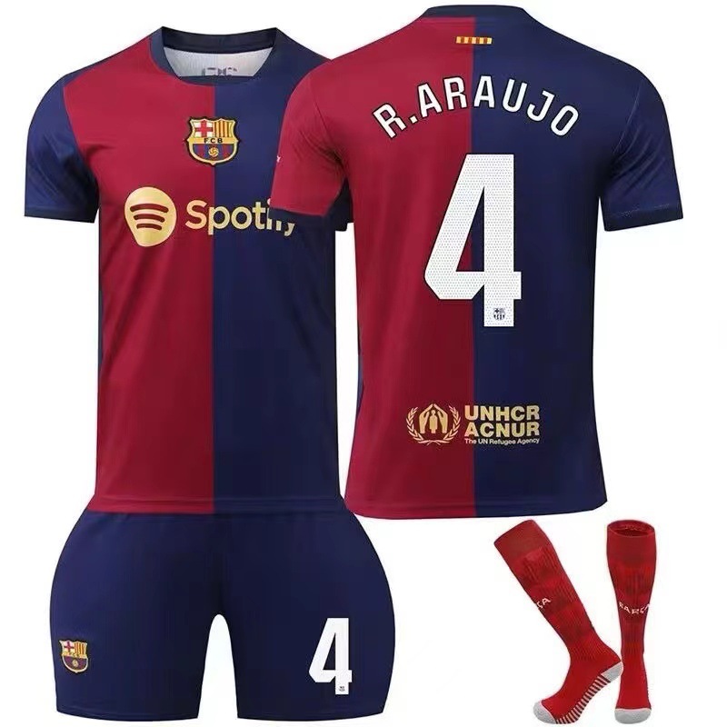 巴萨主场球衣10号梅西6号加维8号佩德里9莱万成人儿童足球服套装