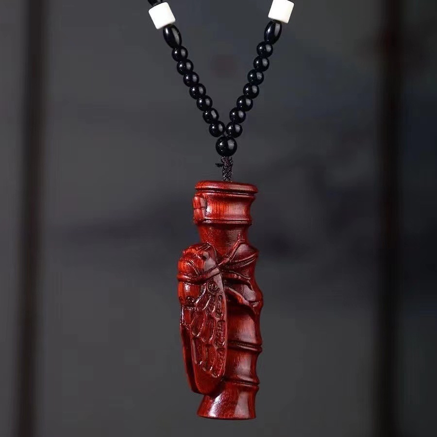 红酸枝木手把件知足常乐竹知了黑檀紫光檀木雕一鸣惊人文玩手把件