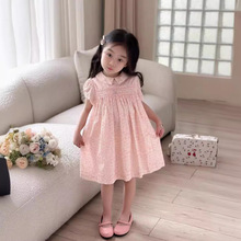 wt3806 预售 包邮 一件代发 童 粉色娃娃领连衣裙