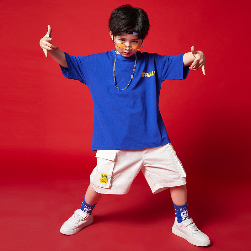 街舞童装男童bboy六一儿童夏季洋气宽松t恤少儿炫酷hiphop演出服