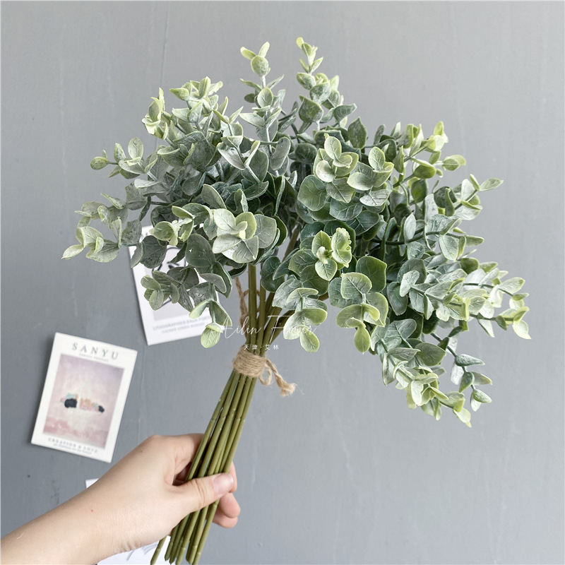 11头手捧尤加利 婚庆插花装饰diy拍摄道具跨境外贸亚马逊金钱叶
