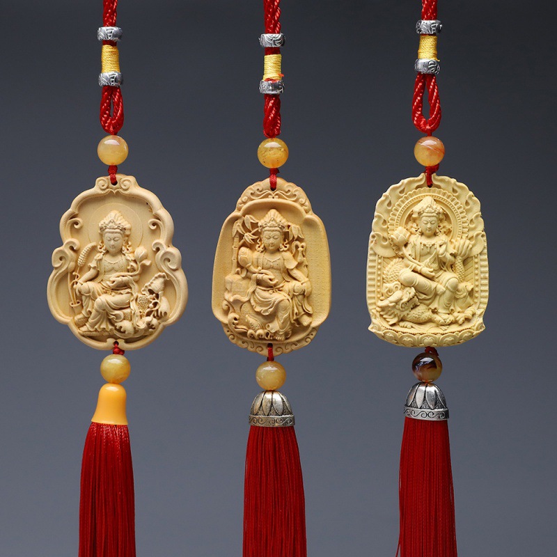 黄杨木雕像观音汽车挂件 大日如来车内饰品平安车载挂饰工艺品