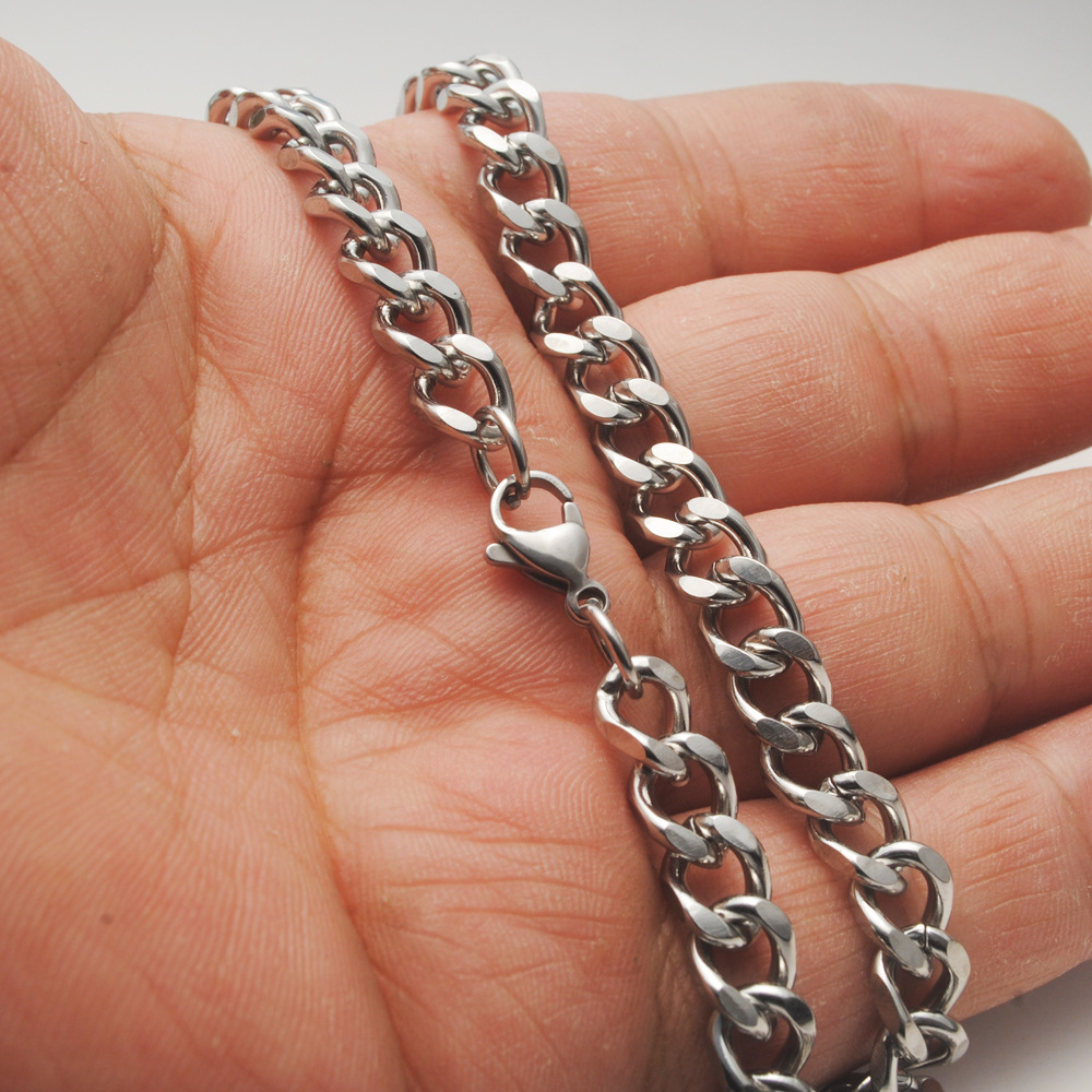 项链不锈钢链条男士钛钢嘻哈古巴链侧身磨四面链子-阿里巴巴