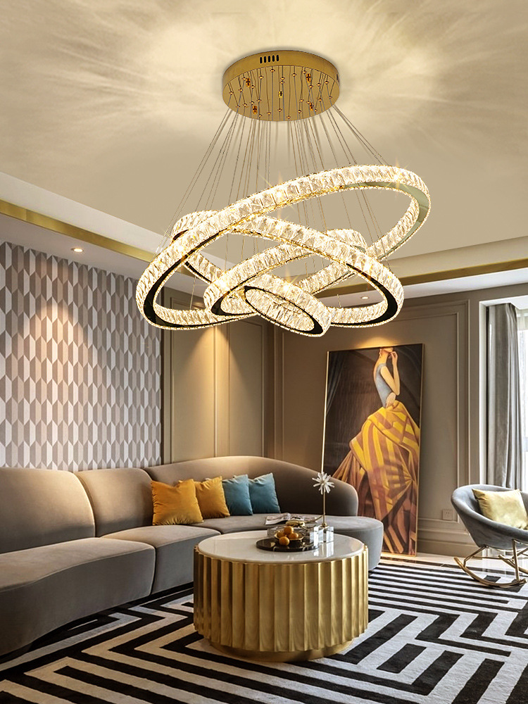 2022年新款水晶吊灯现代简约led客厅灯饭餐厅吊灯复式楼圆环吊灯