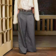 YIMENG亮片高腰西装裤子女春季设计感长裤高级感小个子显高阔腿裤