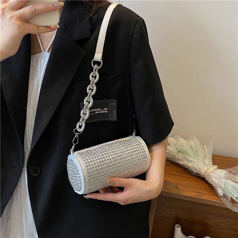 Cross-Border Popular One Shoulder Bag 2022 New Online Influencer Fashion Trend Rhinestone Chain Bag Elegantquality round Bag