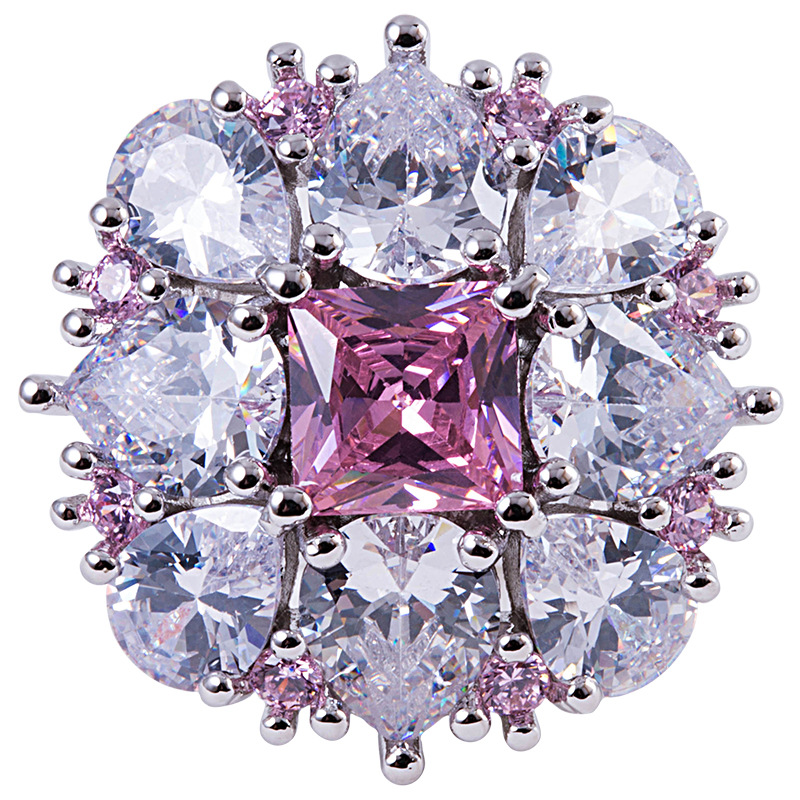 璀璨发光芭比粉宝石戒指 镀18k金旖旎粉锆石戒指 可调节 粉钻耳坠