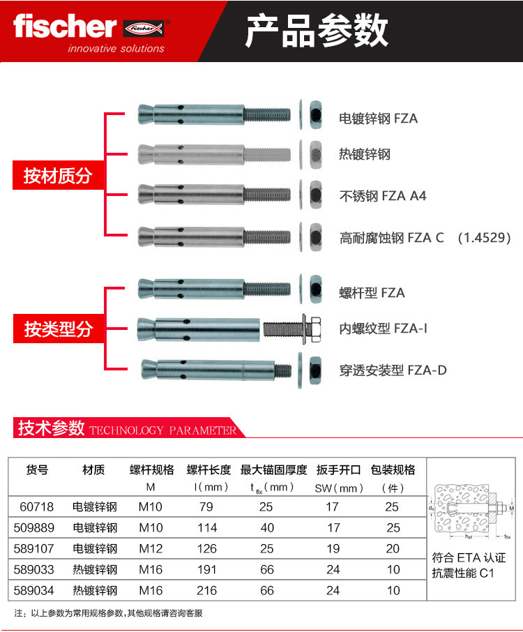 德国慧鱼模扩底锚栓fza自切底锚栓后扩底锚栓机械锚栓慧鱼