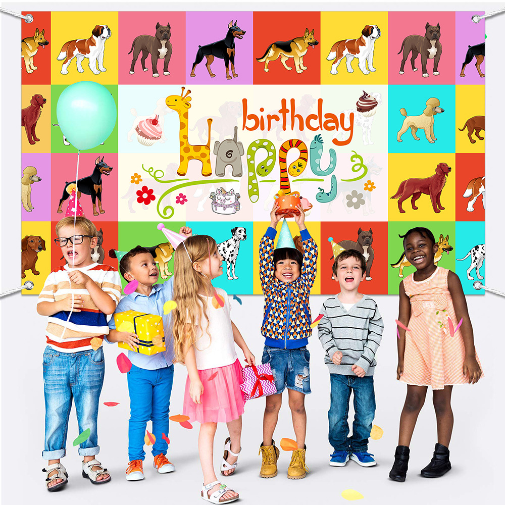 pet birthday background fabric 110 * 180cm birthday banners background fabric polyester digital printing hanging cloth customized