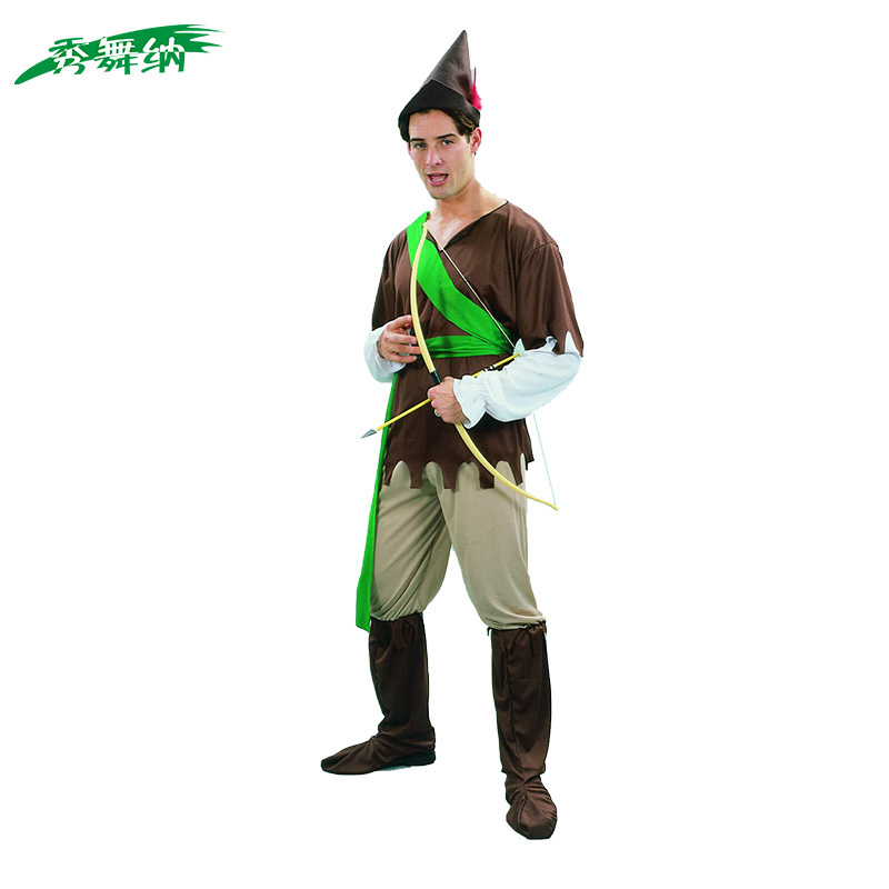 成人男罗宾汉服装万圣节cosplay 化妆舞会角色扮演猎人服表演衣服