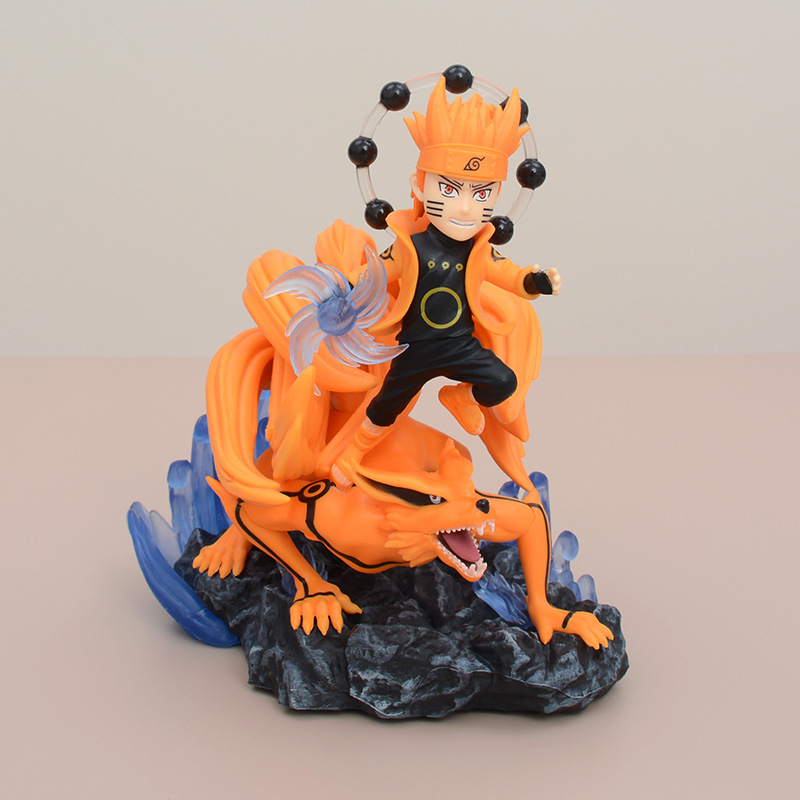 火影 六道旋涡鸣人对战小黄毛骑狐狸 九尾鸣人雕像摆件 盒装手办