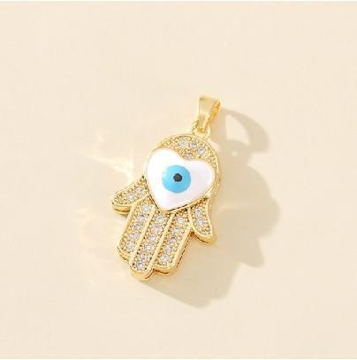 跨境热销法蒂玛之手 土耳其恶魔之眼铜微镶锆石项链吊坠嘻哈项链