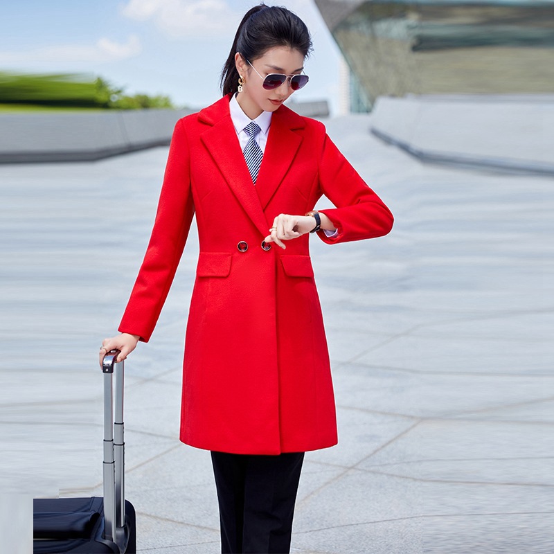 韩版冬季职业男女同款外套铁路乘务员长款珠宝店前台毛呢大衣制服