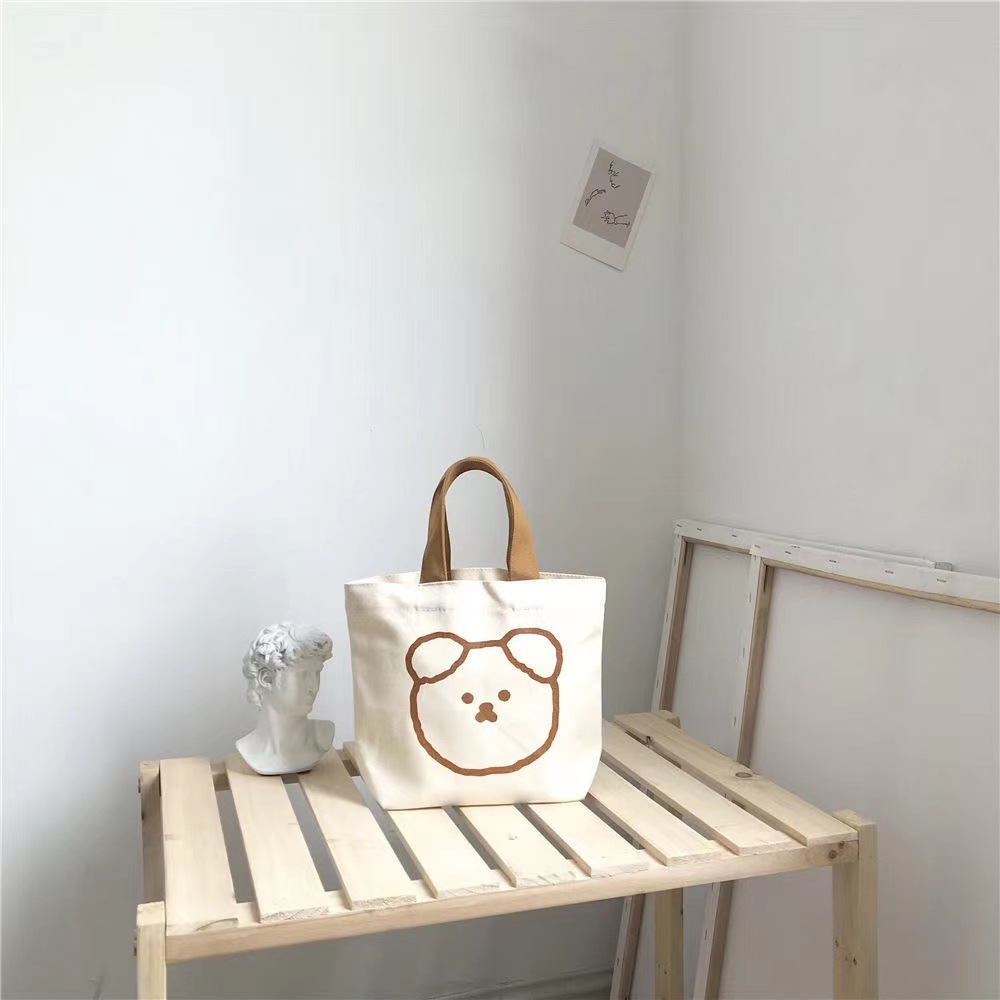 New Korean Style Small Fat Bear Mini Cute Canvas Bag Portable Lunch Box Girls' Bags Fixed Logo