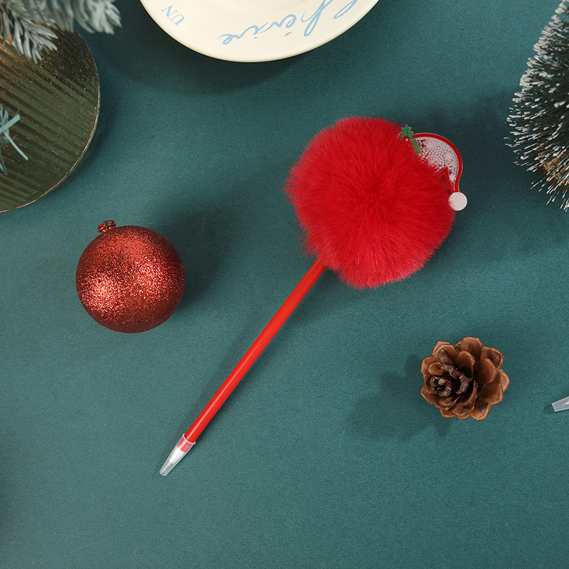 Manufacturer Christmas Pompom Pen Ballpoint Pen Acrylic Quicksand Snowman Christmas Stationery Children's Festival School Opening Small Prize