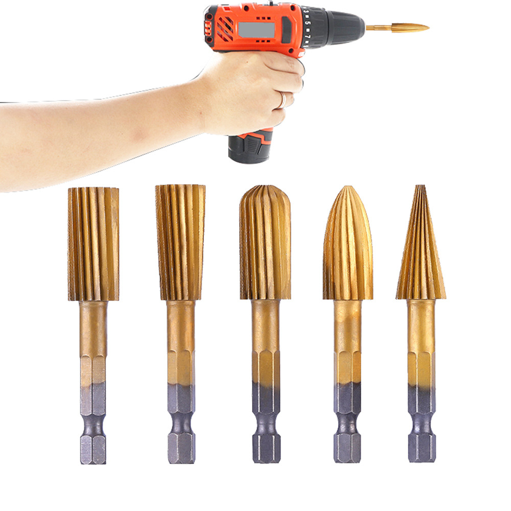 六角柄5件套高速钢木工旋转锉 异型锉刀 电动打磨头6.35mm柄