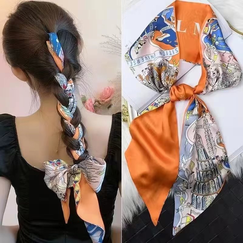 2023 Convenient Small Silk Scarf Women's Popular Spring and Summer Versatile Neck Protection Necklace Small Long Scarf Women's Thin