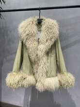 冬季新款保暖滩羊毛领真绵羊皮皮衣女休闲夹克收腰显瘦皮外套