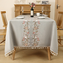新跨境田园绣花桌布长方形仿棉麻布艺茶几布台布野餐布家用餐桌布