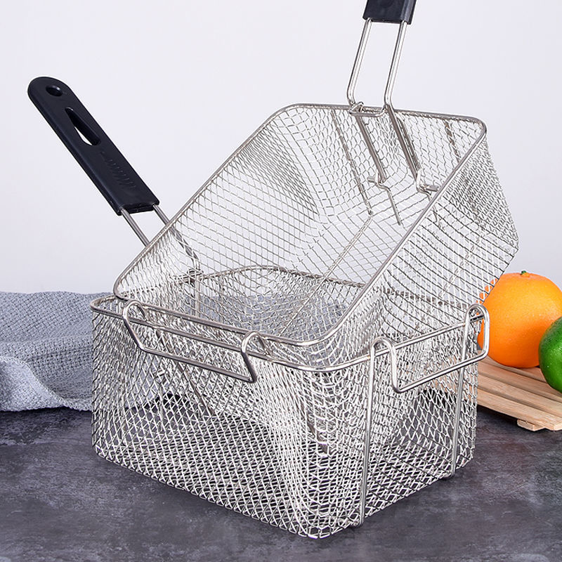 81 Stainless Steel Fried Sieve Electric Fryer Baskets Fried Deep Frying Pan Square Oil Filter Milk Tea Daily Necessities Strainer.