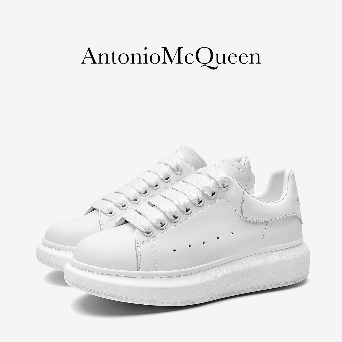 antoniomcqueen/安东尼奥麦昆纯色小白鞋厚底牛皮休闲男女板鞋