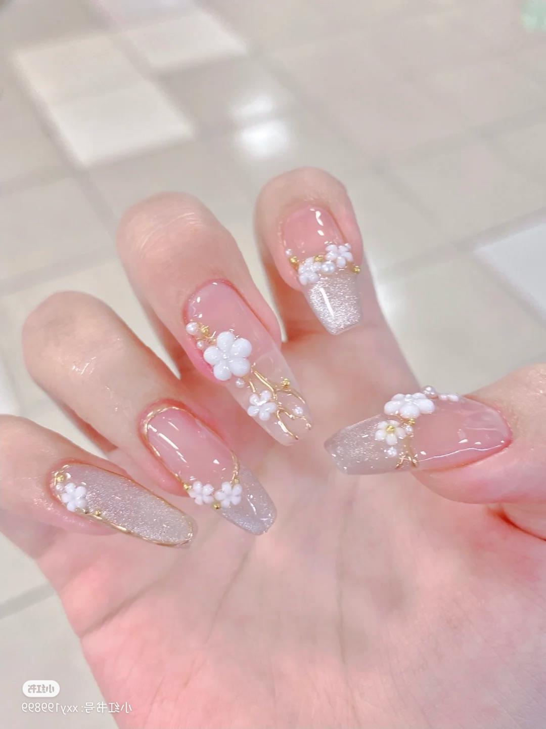 穿戴甲夏季手工美甲成品假日系法式仙女小百花孕妇新娘甲指甲贴片