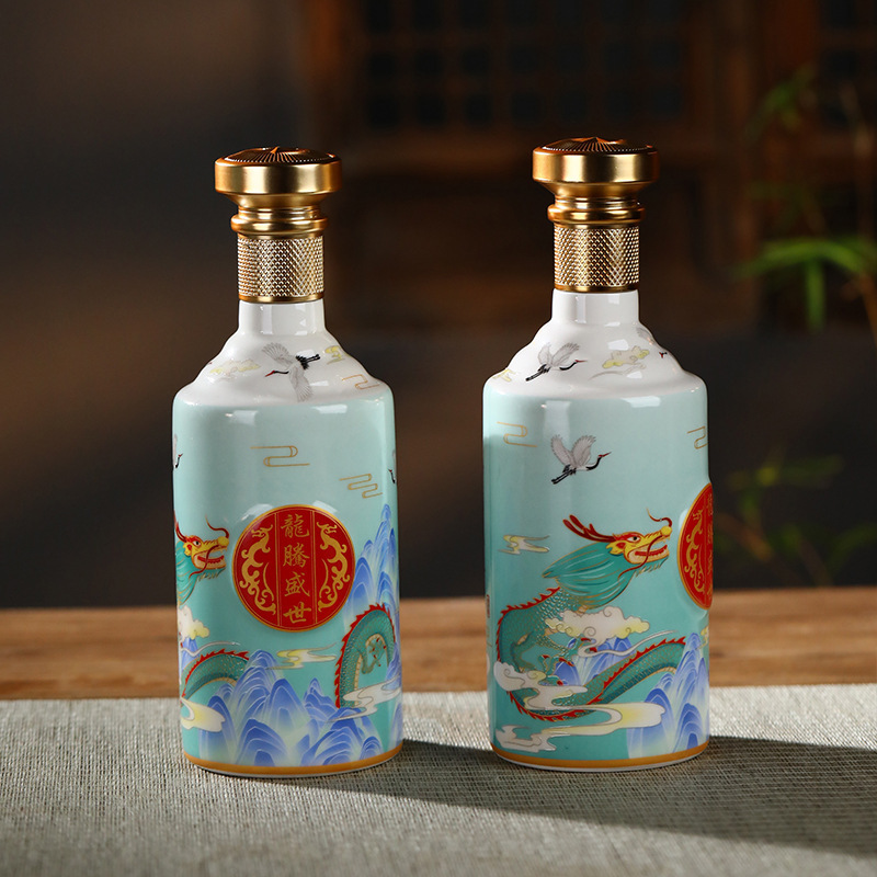 景德镇陶瓷酒瓶1斤装龙腾盛世装饰盘茅台镇白酒瓶空酒壶高档摆件