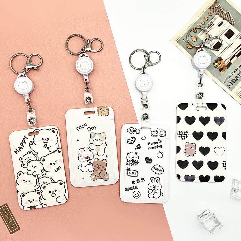 滑盖透明可爱小熊卡通卡套学生校卡水卡一卡通保护套公交卡包批发