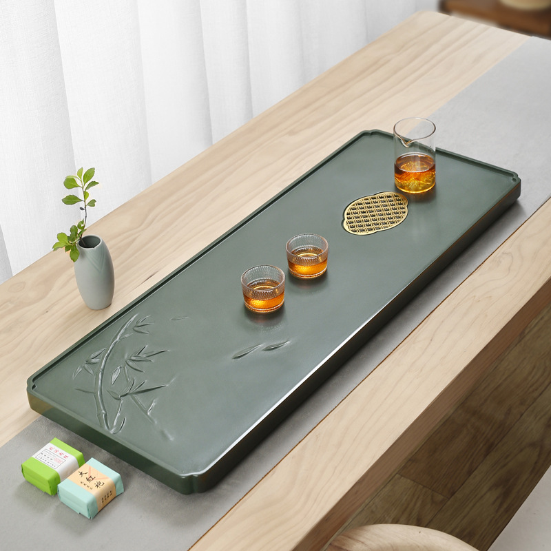 天罗绿石茶盘家用禅意功夫茶具中式复古石材茶台厂家直供免费刻字