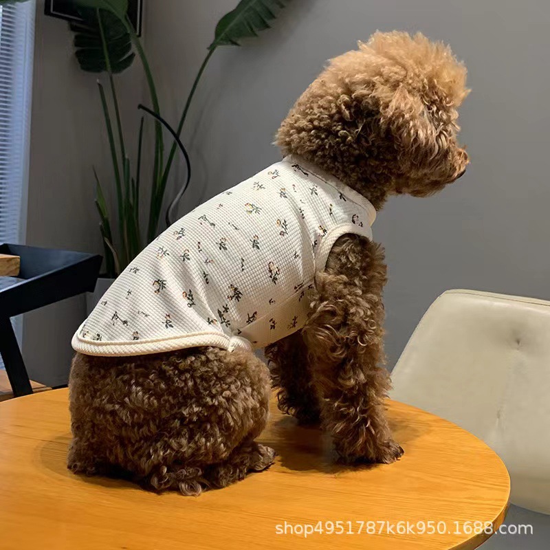 夏季薄款透气小碎花印花背心防掉毛薄纱猫咪狗狗同款夏季薄款透气