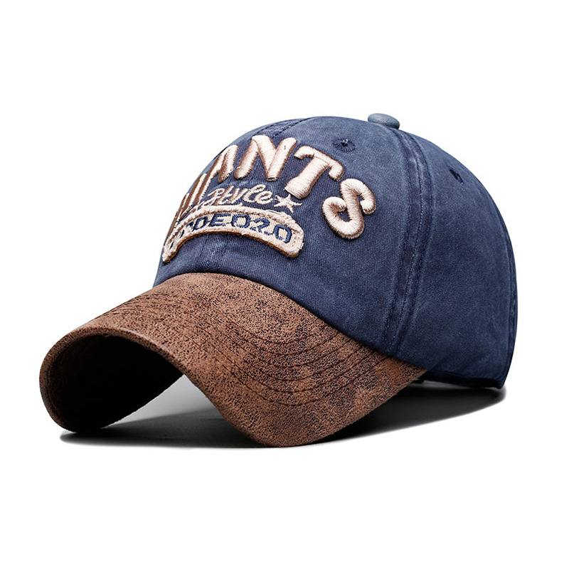 Spring and Summer Men's and Women's Korean-Style Fashionable Washed Baseball Cap Letter Embroidered Retro Distressed Sun-Proof Denim Peaked Cap