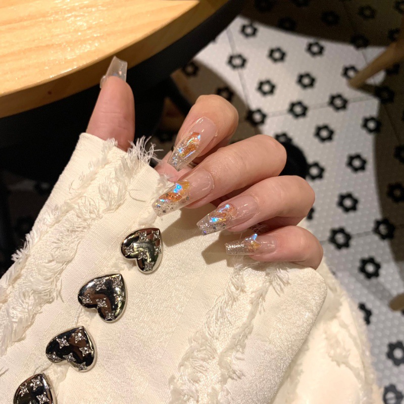 wen genie‘s same style finished nail beauty gradient sequin aurora diamond hand-worn nail tip removable for pregnant women