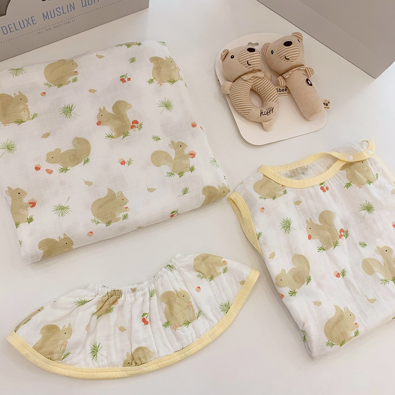 New Children Bamboo Cotton Gauze Large Gift Box Baby Sleeping Bag Four-Piece Set Cute Animal Children Gift Bag Gift