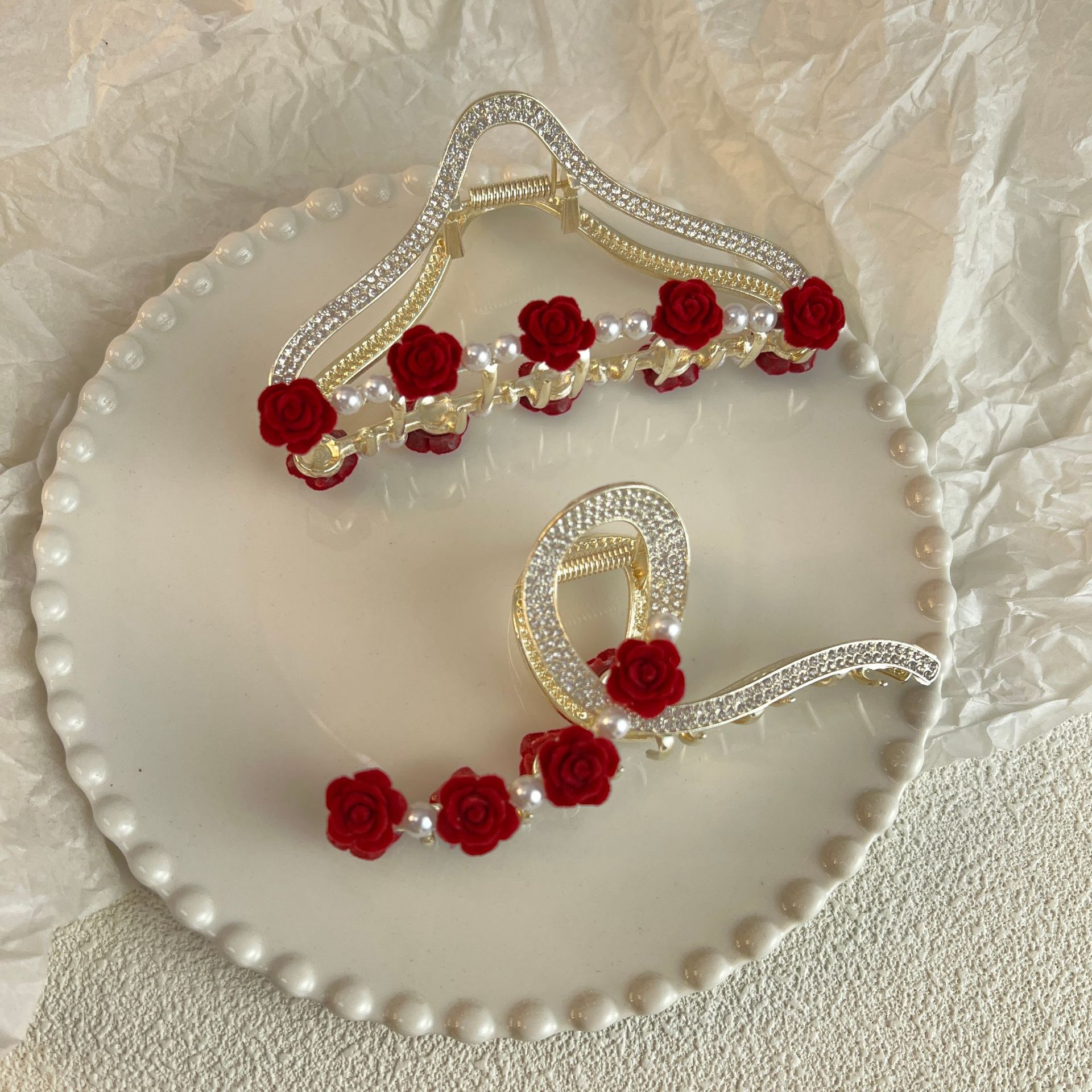 vintage flower alloy oversized grip updo shark clip rhinestone hair claws grip