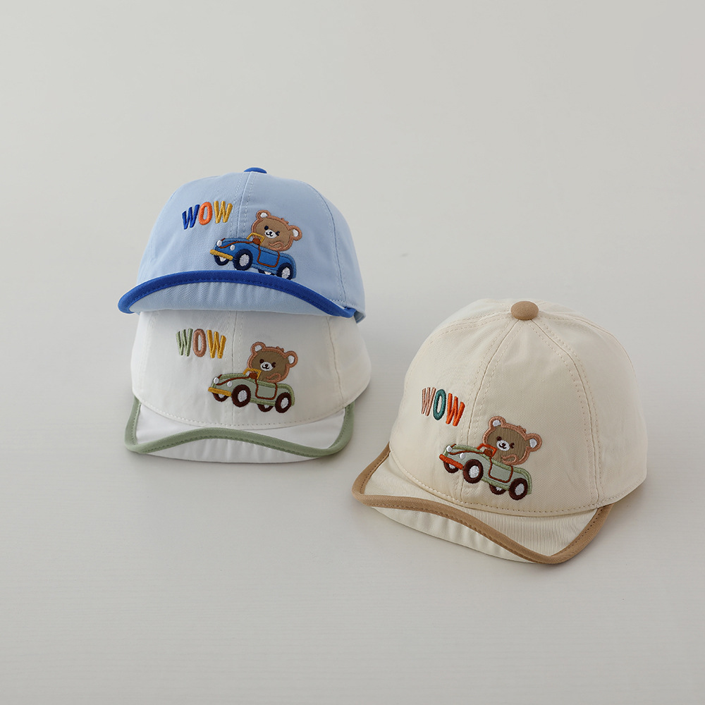 嘟嘟啦绣小熊汽车宝宝鸭舌帽婴儿帽子春秋鸭舌帽男女童薄款遮阳帽