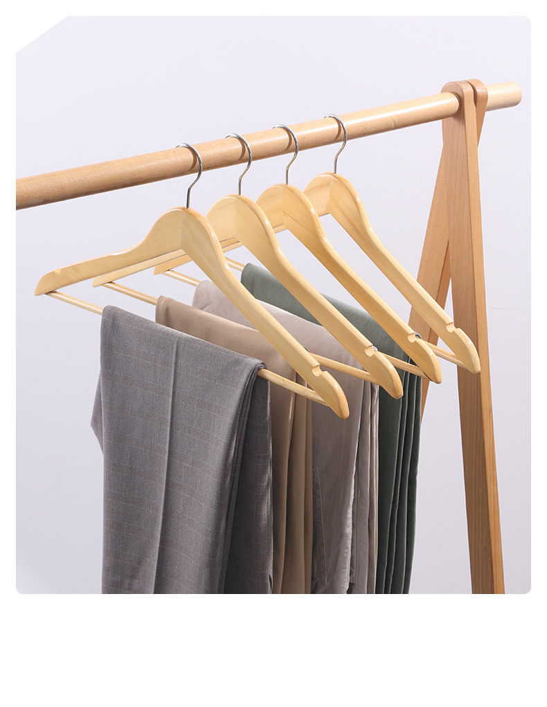 一级实木衣架厂家批发服装店酒店专用服装晾晒防滑家用木质衣架挂