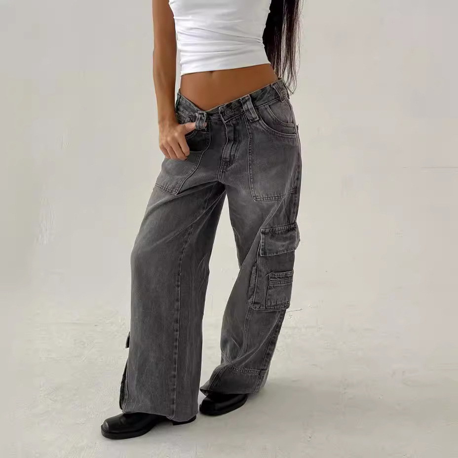 2024夏季新款阔腿牛仔裤女夏季薄款宽松显瘦时尚百搭低腰工装裤女
