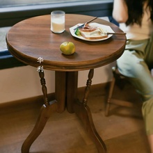 7K复古做旧实木小圆桌饭桌西餐桌阳台庭院桌椅边几茶桌折叠咖啡桌