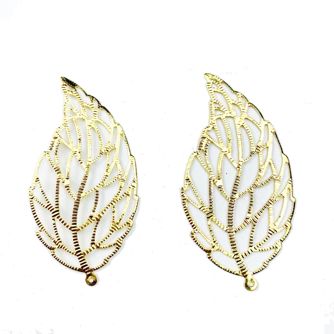 diy饰品配件 30*59mm大号镂空树叶金属花片中式新娘凤冠喜扇材料