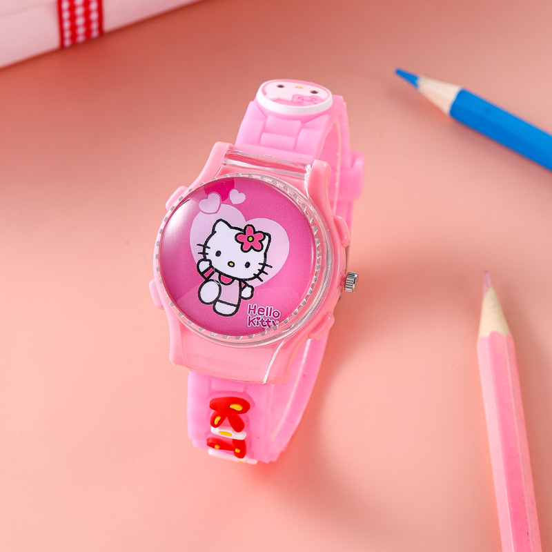 Spot Hello Kitty Flip Rotatable Children's Watch Sanrio Hello Kitty Decompression Cute Men's and Women's Watch for Young Students