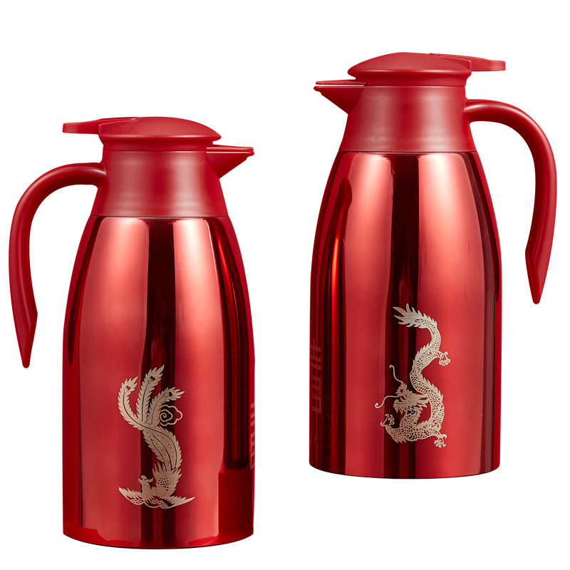 结婚暖壶瓶保温喜壶一对红色陪嫁水壶婚庆家用的嫁妆水瓶暖壶