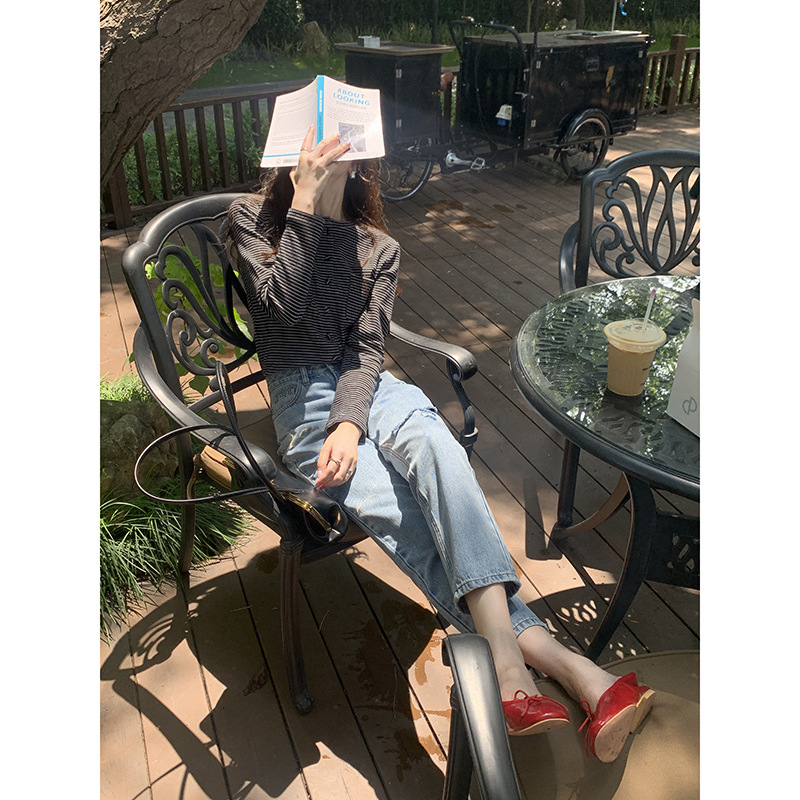 ekool 破洞牛仔裤女宽松九分秋装新款夏季薄款老爹直筒女裤子