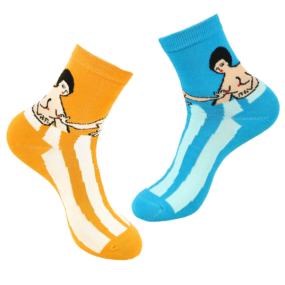 跨境创意个性袜子ins日系提花短袜可爱搞怪整蛊休闲情侣袜中筒袜