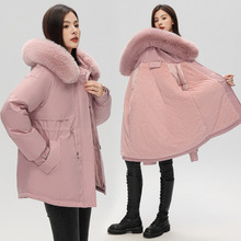 派克服女中长款2023新款加厚修身显瘦韩版大毛领加绒棉衣冬季外套